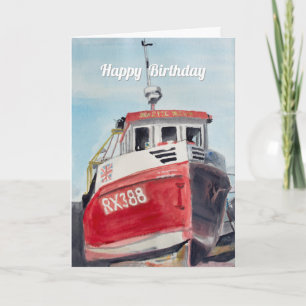 Rotes Fischerboot zum Geburtstag Karte
