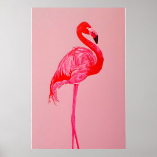 Rotes Flamingo-Kunstposter aus mattiertem Papier i Poster