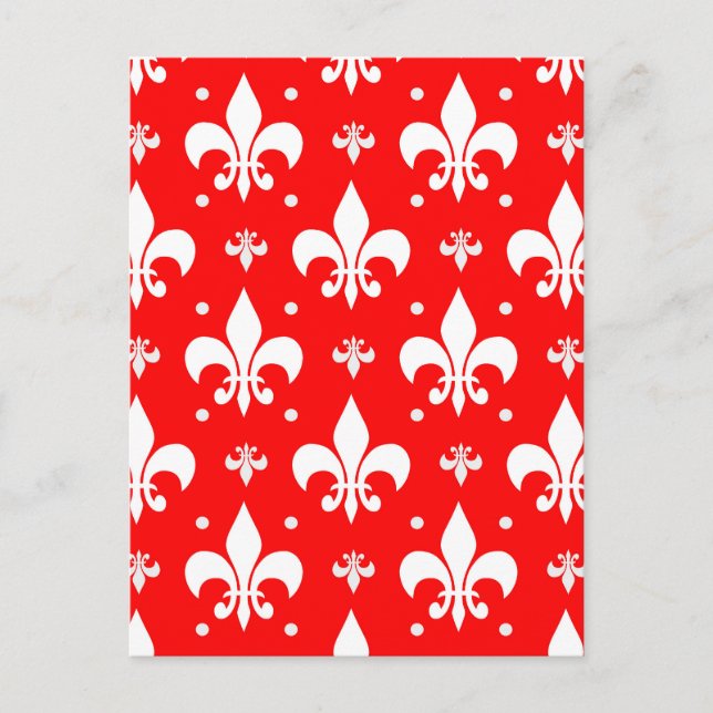 Rotes Fleur-de-lis-Musterdesign  Postkarte (Vorderseite)
