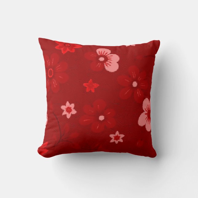 Rotes Floral Throw Kissen (Vorderseite)