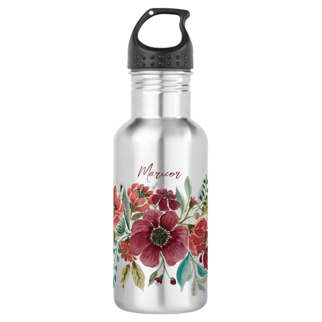 Rotes Floral Wasser Flasche Edelstahlflasche (Vorderseite)