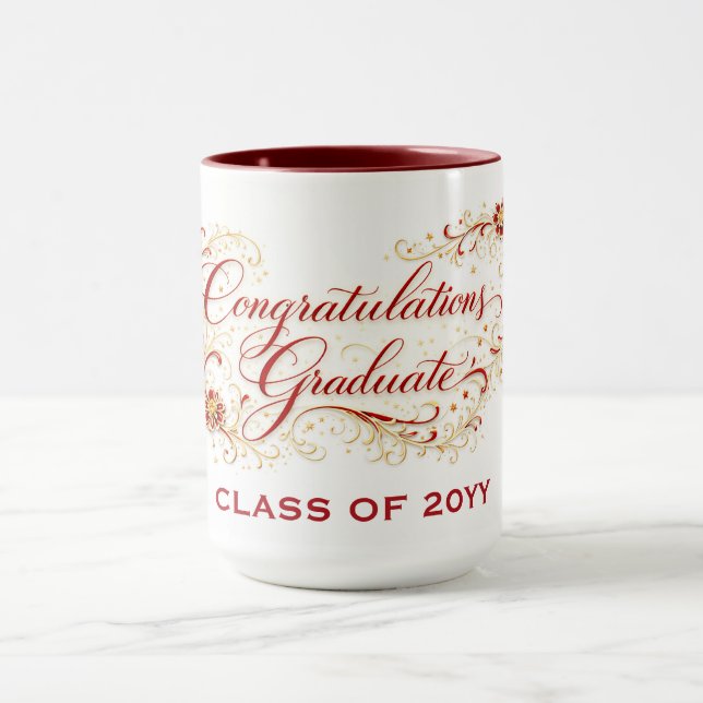 Rotes florales Abschluss-Skript mit individuellem  Tasse (Zentrum)