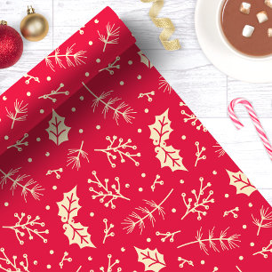 Rotes florales Blattwerk Botanisches Weihnachten Geschenkpapier