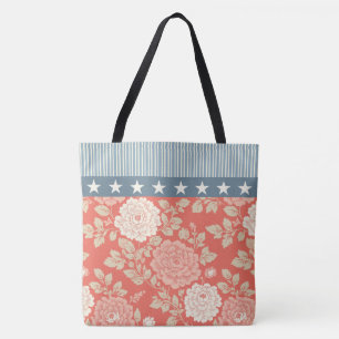 Rotes florales Blockdruckmuster mit blauen Streife