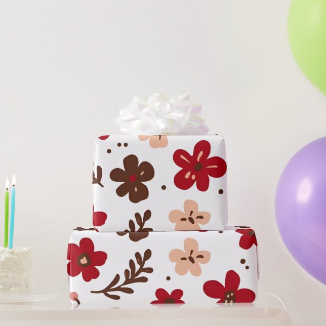 Rotes florales botanisches Muster Geschenkpapier (Partygeschenke)