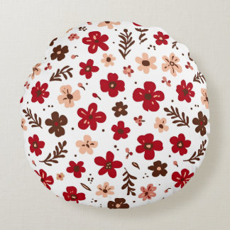 Rotes florales botanisches Muster Rundes Kissen