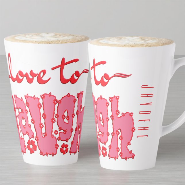 Rotes florales Chunky-Text-Slogan mit Namen Milchtasse (A beautiful mix of elegant cursive script and bold, floral-detailed block lettering in red and pink.)
