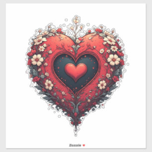 Rotes florales Herzdesign mit blühenden Blumen Aufkleber