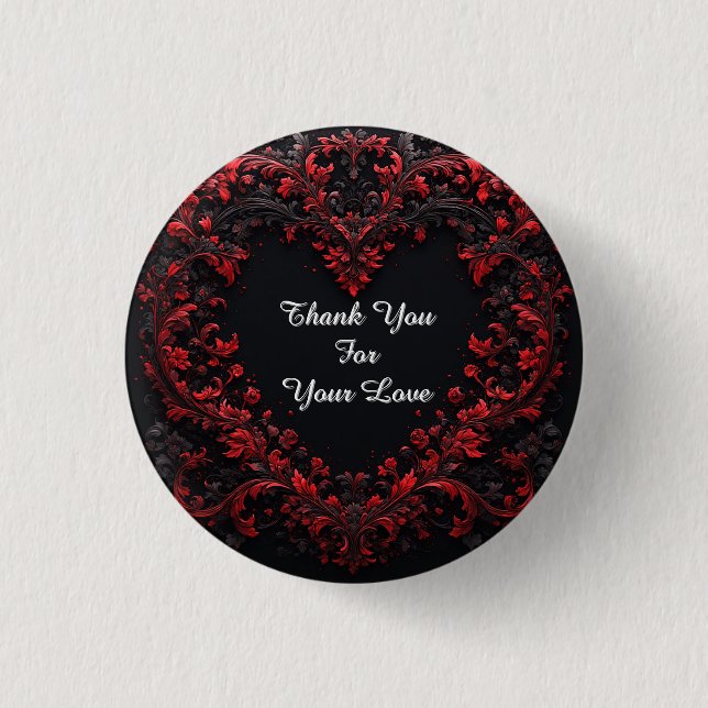 Rotes florales Herzdesign mit blühenden Blumen Button (Vorderseite)