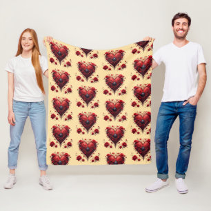 Rotes florales Herzdesign mit blühenden Blumen Fleecedecke