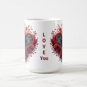 Rotes florales Herzdesign mit blühenden Blumen Kaffeetasse