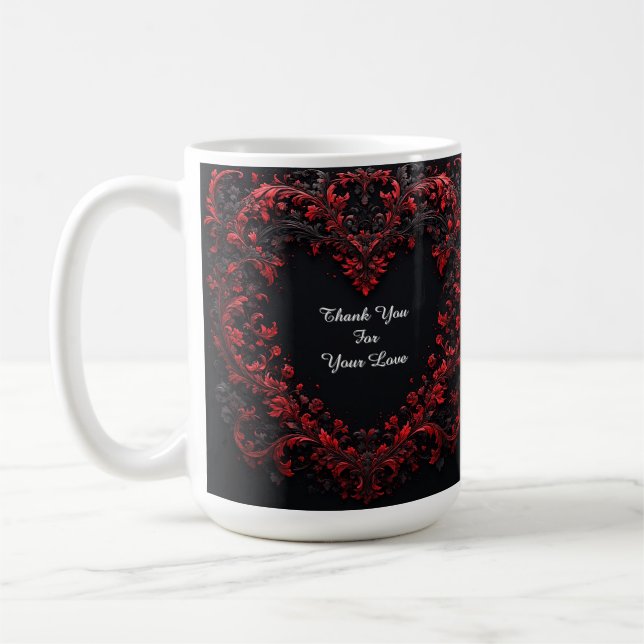 Rotes florales Herzdesign mit blühenden Blumen Kaffeetasse (Links)