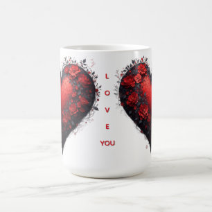 Rotes florales Herzdesign mit blühenden Blumen Kaffeetasse