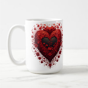 Rotes florales Herzdesign mit blühenden Blumen Kaffeetasse