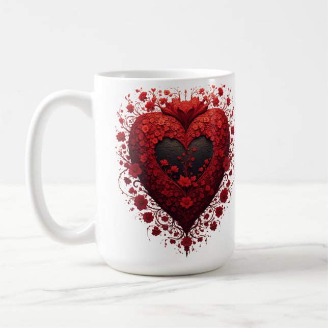 Rotes florales Herzdesign mit blühenden Blumen Kaffeetasse (Links)
