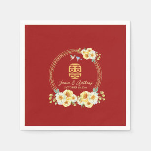 Rotes florales Vogel-Chinesisches Hochzeitsmotiv Serviette