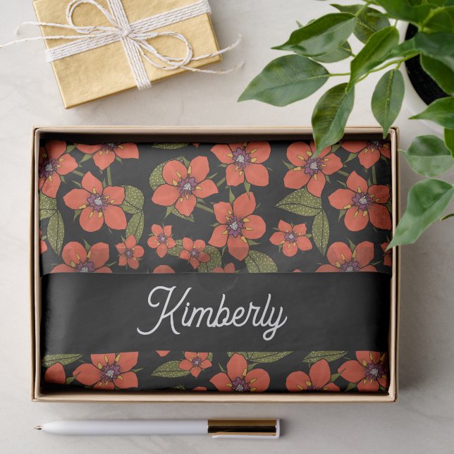 Rotes florales Wasserfarben-Name Seidenpapier (Geschenk)