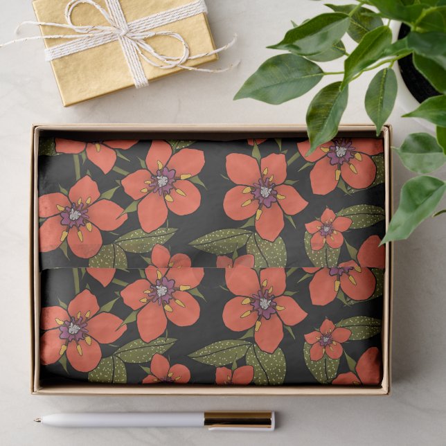 Rotes florales Wasserfarbmuster Seidenpapier (Geschenk)