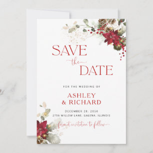 Rotes florales Weihnachten Hochzeit Termin vormerk Save The Date