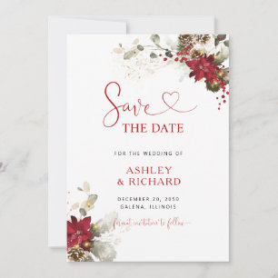 Rotes florales Weihnachten Hochzeit Termin vormerk Save The Date