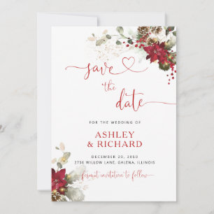 Rotes florales Weihnachten Hochzeit Termin vormerk Save The Date