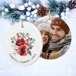 Rotes florales Weihnachten Keramik Ornament