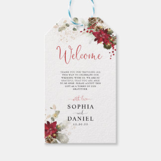 Rotes florales Weihnachts-Hochzeitsgeschenk-Tag Geschenkanhänger