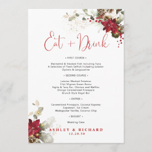 Rotes florales Weihnachts-Hochzeitsmenü Menükarte