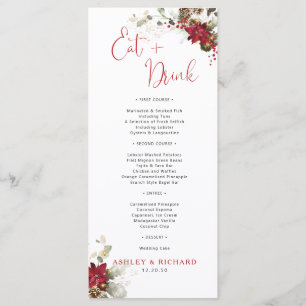 Rotes florales Weihnachts-Hochzeitsmenü Menükarte