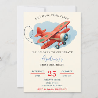 Rotes Flugzeug 1. Geburtstag Party Einladung