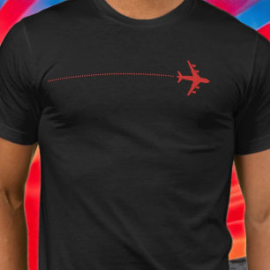 Rotes Flugzeug mit gepunkteter schwarzer Linie T-Shirt