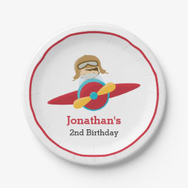 Rotes Flugzeug mit Pilot-Papier-Teller Pappteller
