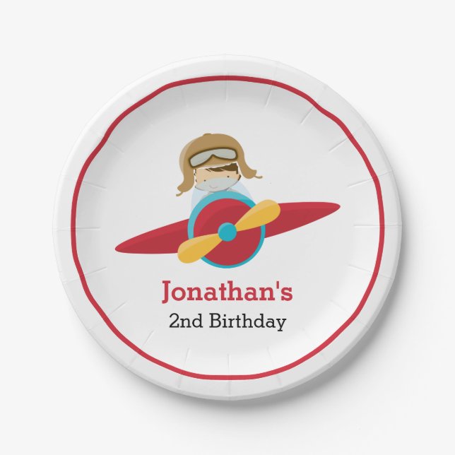 Rotes Flugzeug mit Pilot-Papier-Teller Pappteller (Vorderseite)