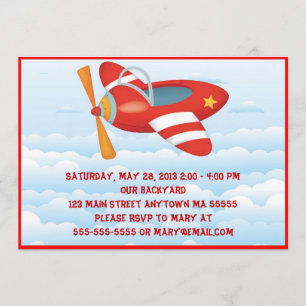 Rotes Flugzeug zum Geburtstag Einladung