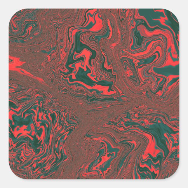 Rotes Flüssiges Marmor Abstractes Muster Quadratischer Aufkleber (Vorderseite)