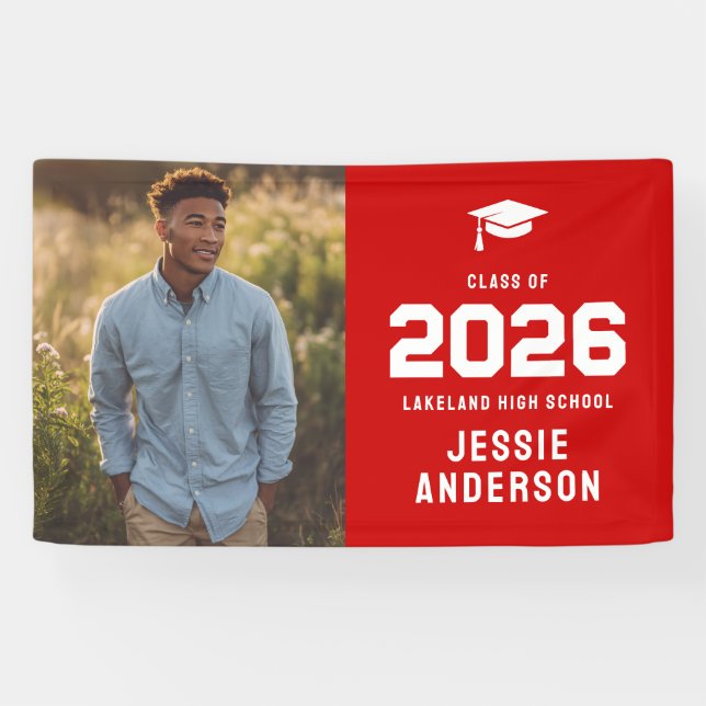 Rotes Foto Abschluss 2026 Banner (Horizontal)