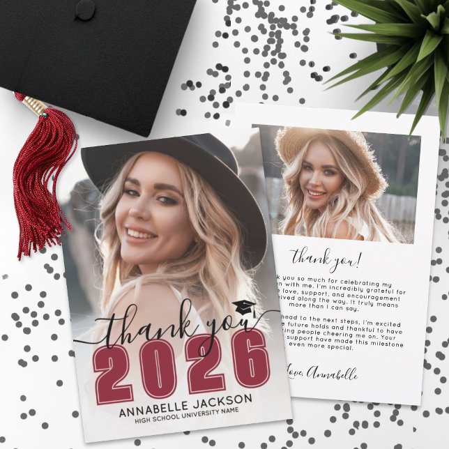 Rotes Foto Abschlussfeier Dankeskarte (Red Photo Graduation Thank You Card )