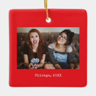 Rotes Foto-Andenken Weihnachten Keramikornament