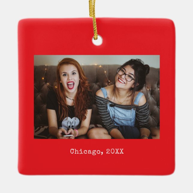 Rotes Foto-Andenken Weihnachten Keramikornament (Vorderseite)