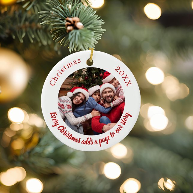 Rotes Foto Familiengeschichte Weihnachten Keramik Ornament (Von Creator hochgeladen)
