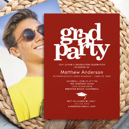 Rotes Foto Grad Party Fett Typografie Minimalistis Einladung