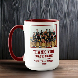Rotes Foto mit dem Namen des Coach-Teams Danke Tasse