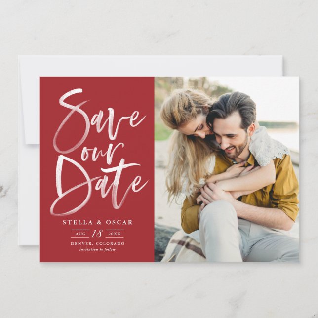 Rotes Foto Save The Date (Vorderseite)