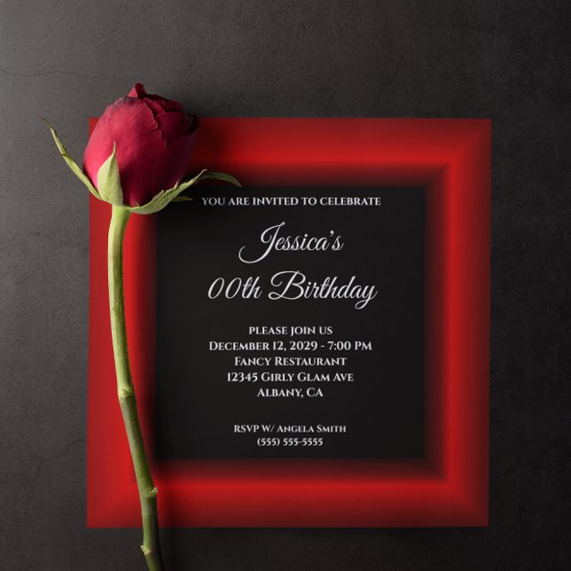 Rotes Foto Schwarz jedes Jahr Geburtstag Einladung (Red Photo Border Black Any Year Birthday Invitation)