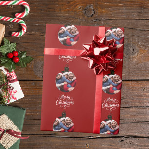 Rotes Foto-Spaß-Skript Weihnachten Geschenkpapier