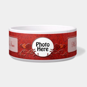 Rotes Foto und tönerne extravagante Namenstonware Napf