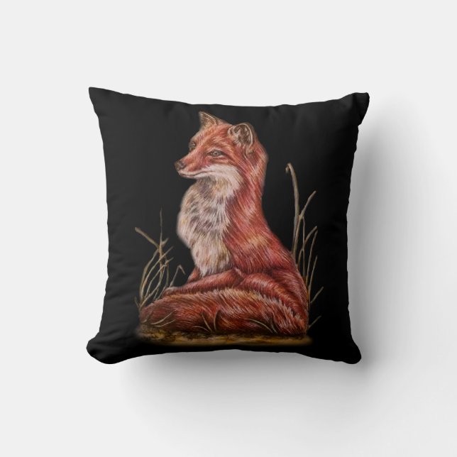 Rotes Fox-Tierkunst-Zeichnen Kissen (Vorderseite)