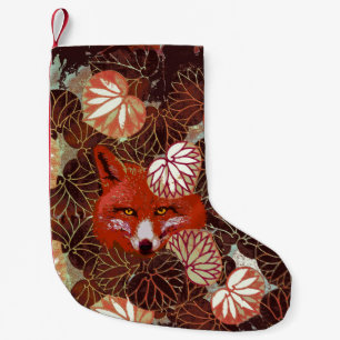 ROTES FOX UNTER WEISSEN BLÄTTER UND FOLIAGE KLEINER WEIHNACHTSSTRUMPF