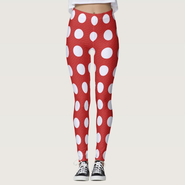 Rotes Fraktal - Polka Dots im Weißen Fraktal Leggings (Vorderseite)