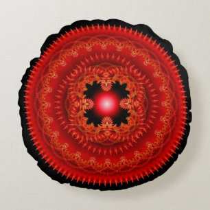 Rotes fraktales Ornamentmuster rundes Kissen